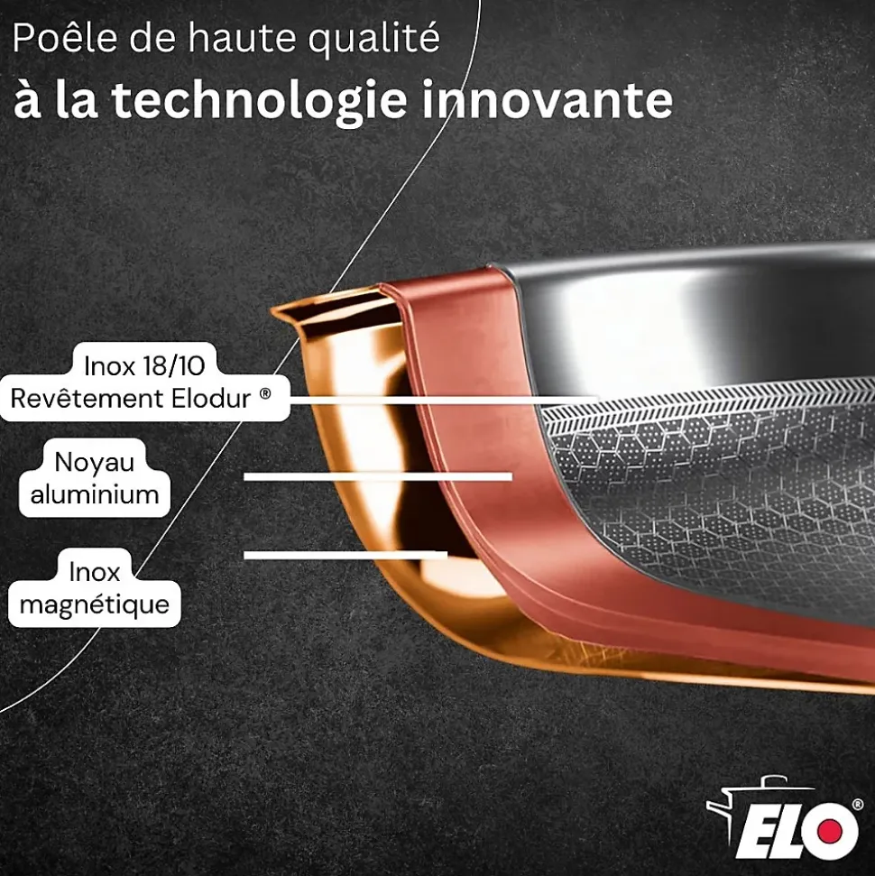 Lot Poêle 32 cm & 2 Faitouts 16/12 cm Elo Relief Evolution