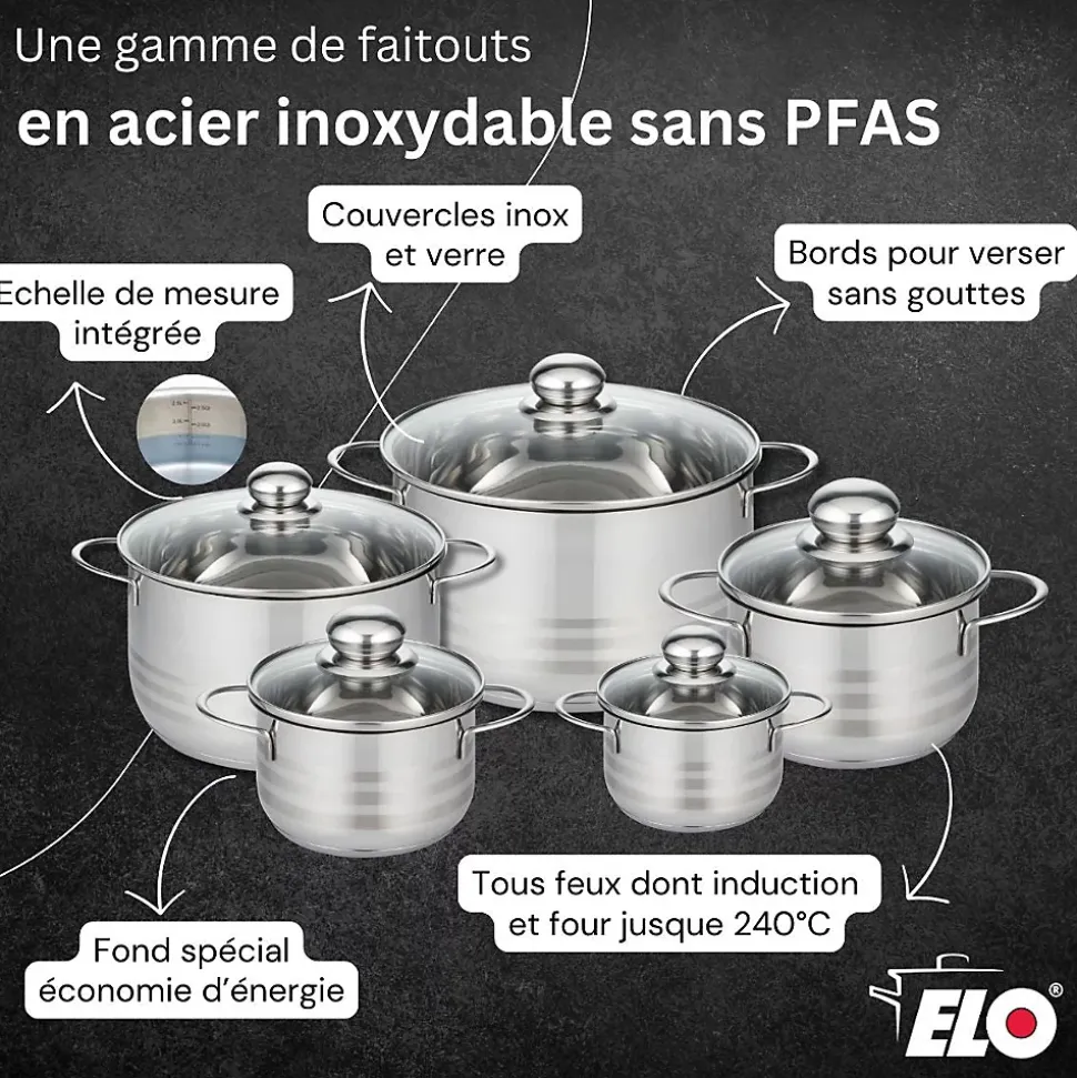 Lot Poêle 24 cm & 4 Faitouts Elo Relief Solution