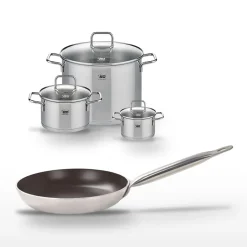 Lot Poêle 24 cm avec revêtement céramique sans PFAS & 3 Faitouts 14/20/26 cm Elo Bistro Line Citrin