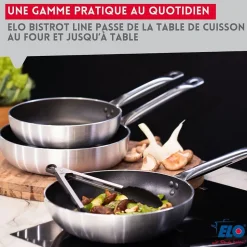 Lot Poêle 24 cm avec revêtement céramique sans PFAS & 3 Faitouts 14/20/26 cm Elo Bistro Line Citrin
