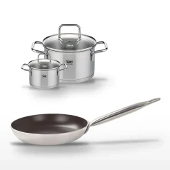 Lot Poêle 24 cm avec revêtement céramique sans PFAS et 2 Faitouts 12/20 cm Elo Bistro Line Citrin