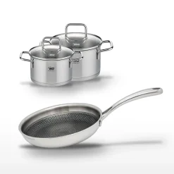 Lot Poêle 28 cm Elo Relief Evolution & 2 Faitouts Elo Citrin 14/12 cm