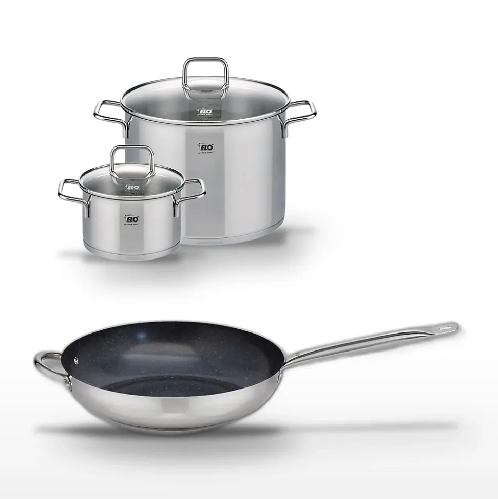 Lot Poêle 32cm Elo Profi Therm Platinum & 2 Faitouts 20/26cm Elo