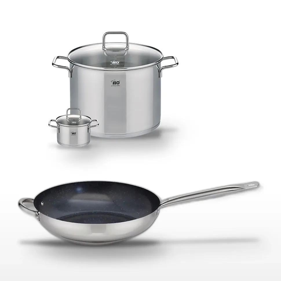 Lot Poêle 32cm Elo Profi Therm Platinum et 2 Faitouts Elo Citrin