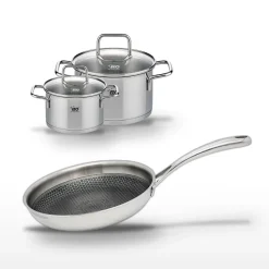 Lot Poêle 28cm Elo Relief Evolution & 2 Faitouts 16/12cm Elo