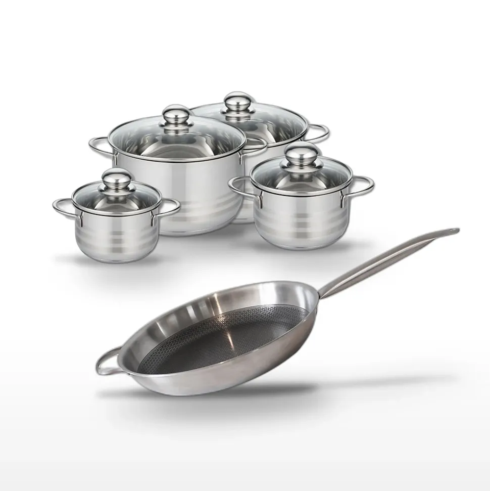 Lot Poêle 32cm et 4 Faitouts 14/16/20/24cm Elo Relief Solution