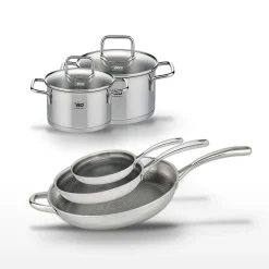 Lot Poêles 28, 32 et 24 cm Elo Relief Evolution avec Faitouts 12 et 14 cm