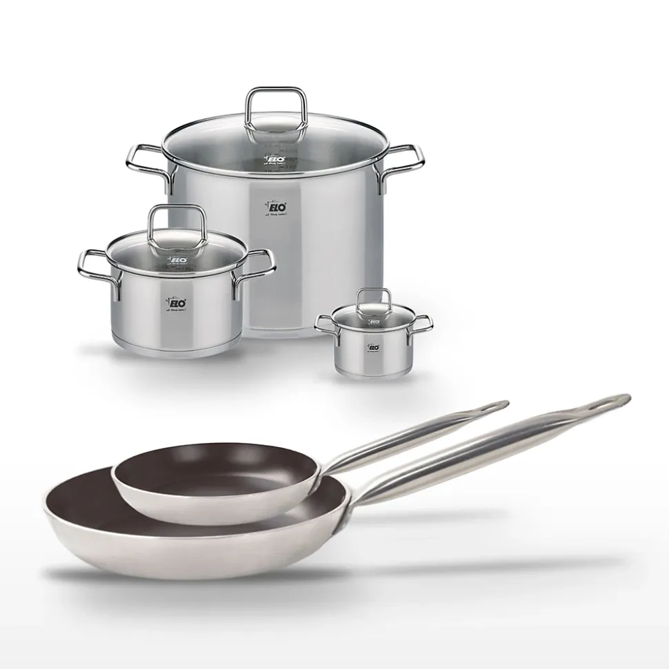 Lot Poêles 24/32 cm avec revêtement céramique sans PFAS & Faitouts 12/20/26 cm Elo Bistro Line Citrin