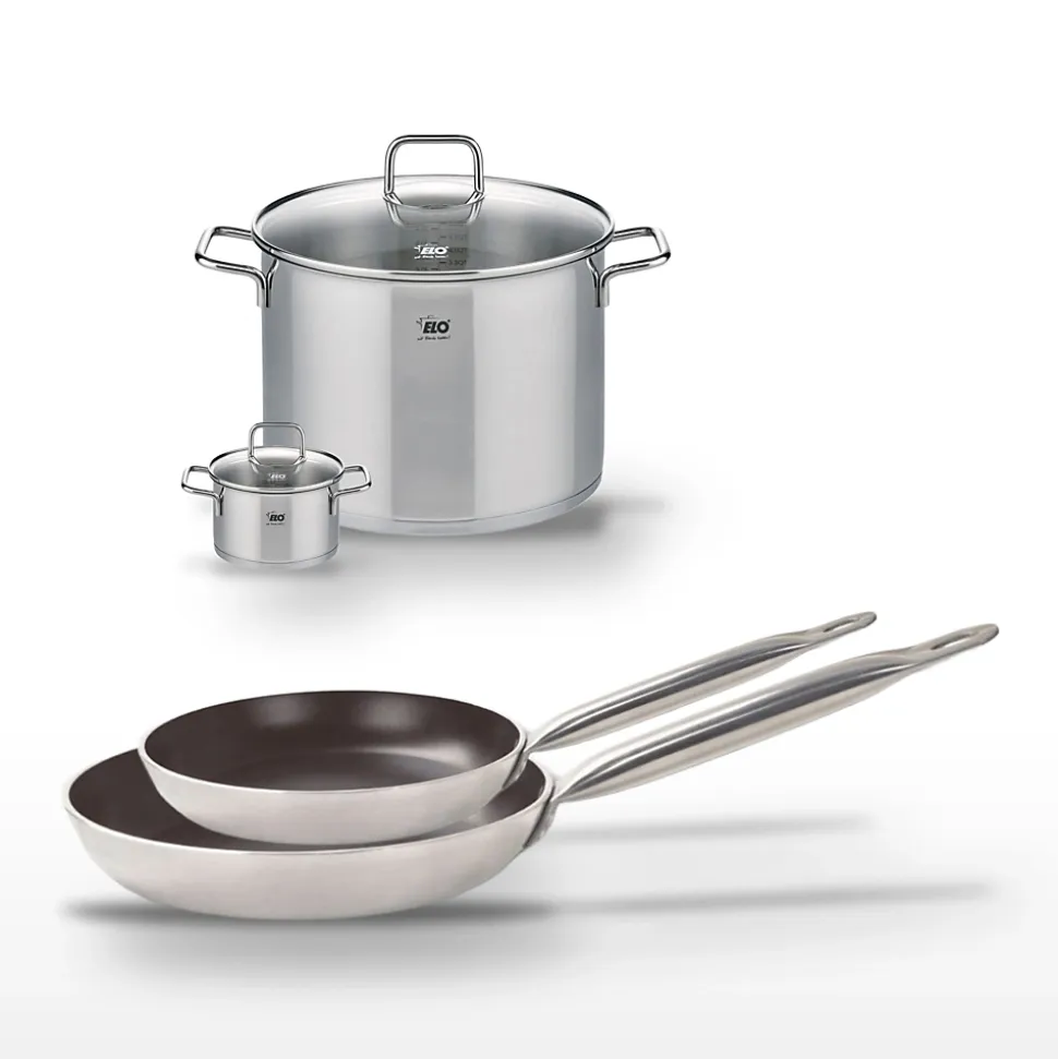 Lot Poêles 28/32 cm et Faitouts 12/26 cm Elo Bistro Line