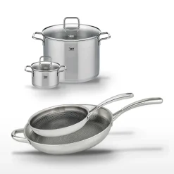 Lot Poêles 28cm & 32cm Elo Relief Evolution et Faitouts 16cm & 26cm