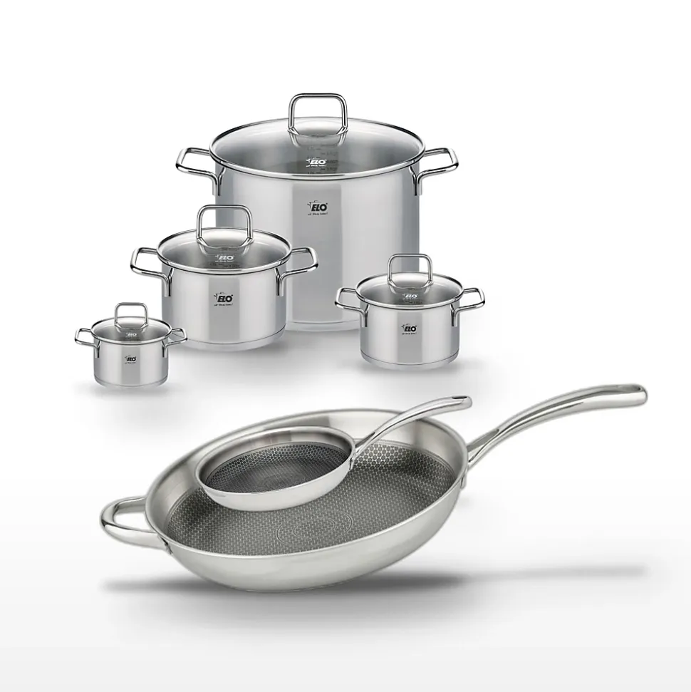 Lot Poêles 24cm & 32cm Elo Relief Evolution avec 4 Faitouts Elo Citrin