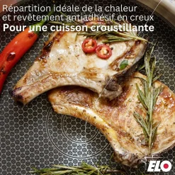 Lot Poêles 24cm & 32cm Elo Relief Evolution avec 4 Faitouts Elo Citrin