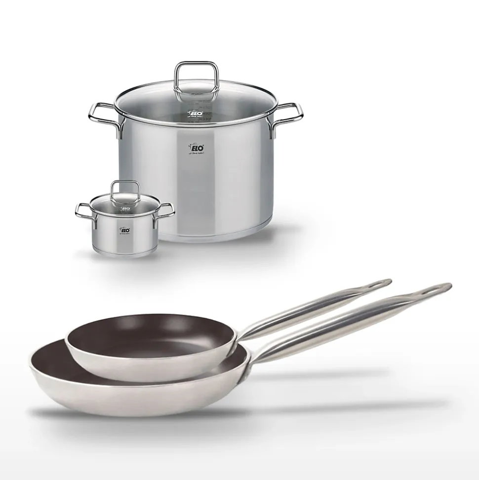 Lot Poêles 24/28cm avec revêtement céramique sans PFAS & Faitouts 14/26cm Elo Bistro Line Citrin