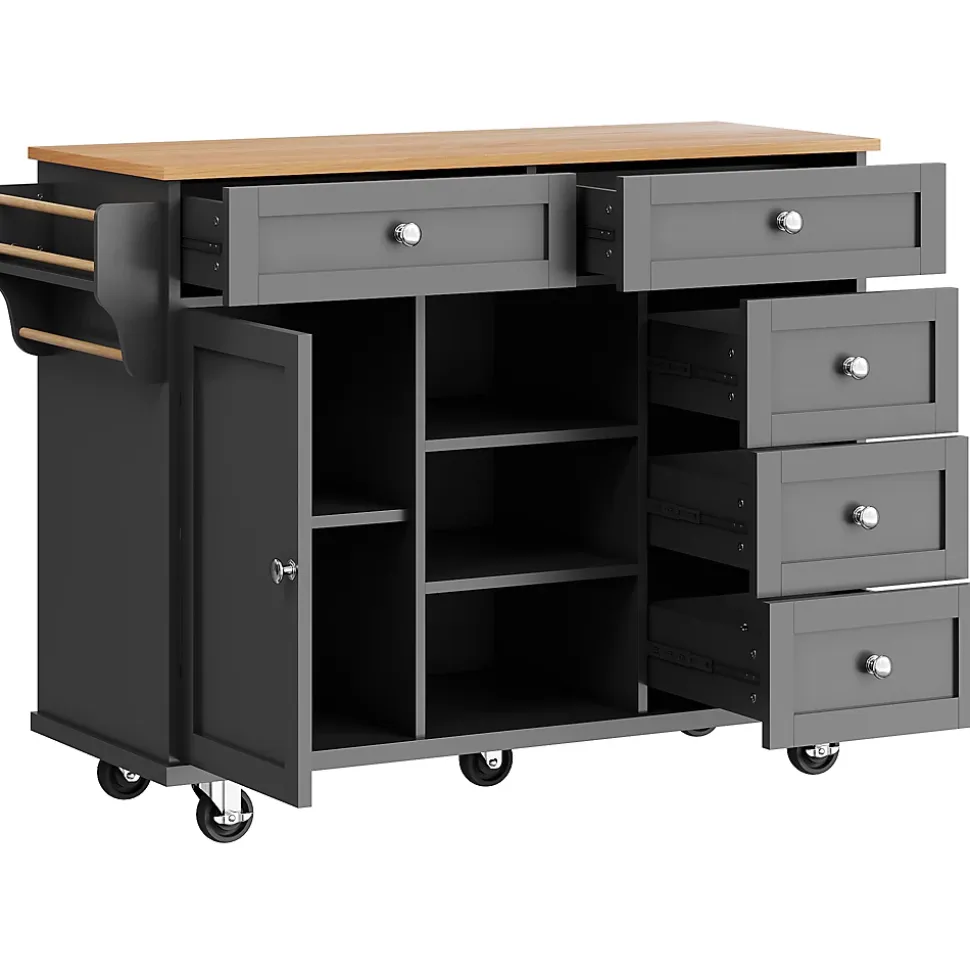 Îlots de Cuisine - Meuble de Cuisine avec Tiroirs et Étagères, Chariot sur Roulettes, MDF Noir, 134x46x92 cm