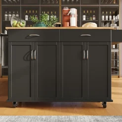 Îlots de Cuisine Multifonction, Espace de Rangement et Plan de Travail, Buffet de Cuisine en MDF et Métal, Noir, 106x50x90,5 cm