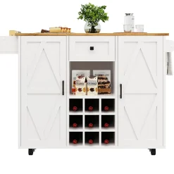 Îlots de Cuisine Multifonction, Espace de Rangement et Plan Extensible, Buffet de Cuisine en MDF et Métal, Blanc, 118x40x95,6 cm