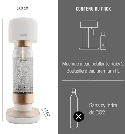 Machine à eau pétillante en aluminium (sans cylindre de CO2) avec une bouteille de gazéification d'1 litre - Blanc-Cuivre