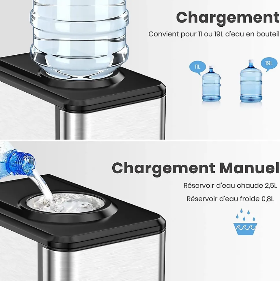 Machine à Glaçons 3 en 1 avec Glace 18KG 24H Eau Chaude et Froide Distributeur d eau avec Réservoir 3 L Contrôle Tactile