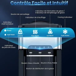 Machine à Glaçons 3 en 1 avec Glace 18KG 24H Eau Chaude et Froide Distributeur d eau avec Réservoir 3 L Contrôle Tactile