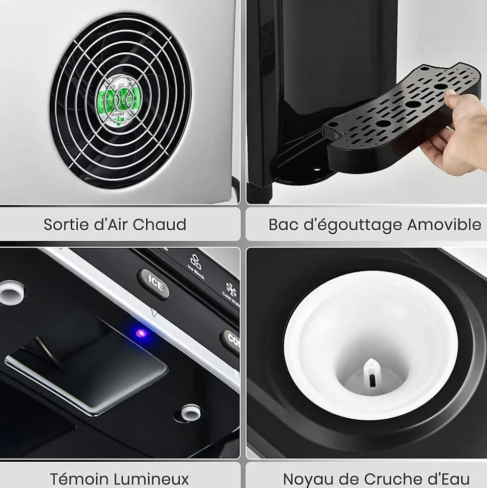 Machine à Glaçons 3 en 1 avec Glace 18KG 24H Eau Chaude et Froide Distributeur d eau avec Réservoir 3 L Contrôle Tactile