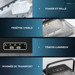 Machine à glaçons - 12Kg en 24H, 9 glaçons en 6-13 minutes - accessoires, nombreuses fonctions - noir