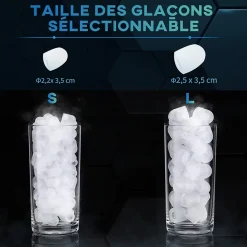 Machine à glaçons - 12Kg en 24H, 9 glaçons en 6-13 minutes - accessoires, nombreuses fonctions - noir