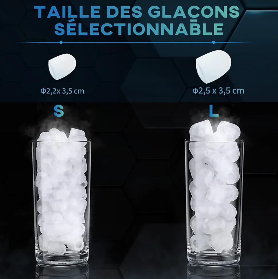 Machine à glaçons - 12Kg en 24H, 9 glaçons en 6-13 minutes - accessoires, nombreuses fonctions - noir