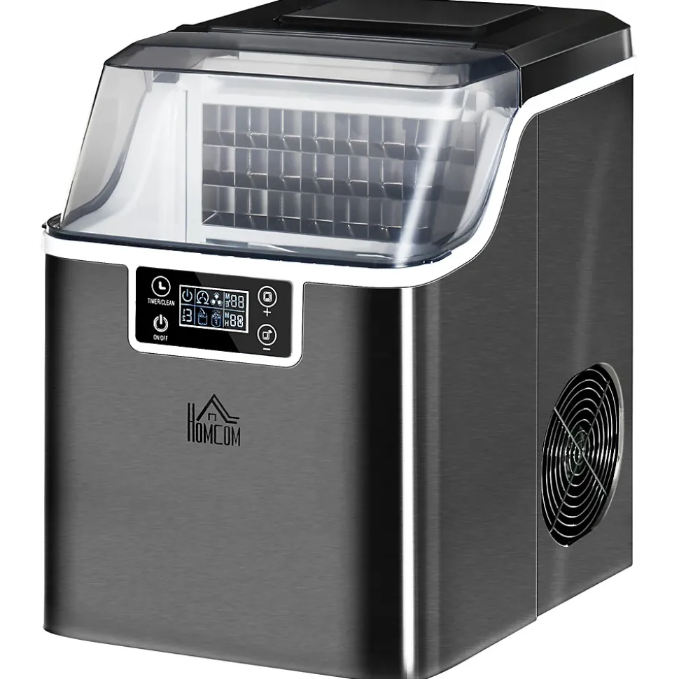 Machine à glaçons - 130W 3,2L 20Kg/24h 24 glaçons/14-18min - réservoir glace 1,2Kg - acier noir