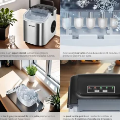 Machine à glaçons capacité de 1,2 L avec 2 tailles de glaçons argent