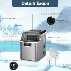 Machine à Glaçons Capacité 18KG en 24H 24 Glaçons en 15 Minutes Automatique Électrique Compact Portable Auto Nettoyage
