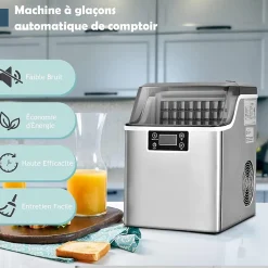 Machine à Glaçons Capacité 18KG en 24H 24 Glaçons en 15 Minutes Automatique Électrique Compact Portable Auto Nettoyage