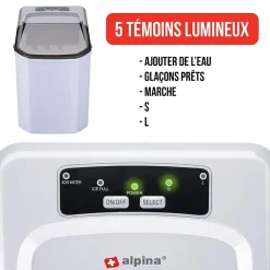 Machine à glaçons 112W Cycles de 9 glaçons 10 à 12 min 2 tailles Couvercle Transparent ALPINA