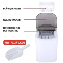 Machine à glaçons 112W Cycles de 9 glaçons 10 à 12 min 2 tailles Couvercle Transparent ALPINA