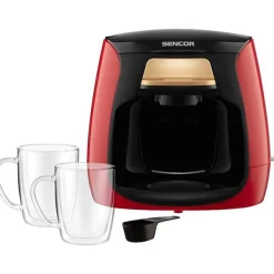Machine a Cafe - Cafetiere Electrique a café - SENCOR - SCE 2101RD - 0,3 L - 500 W - 2 tasses incluses - Rouge