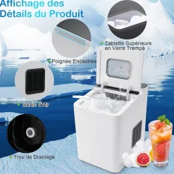 Machine a Glacons 15 KG 24 H Machine a Glace avec Controle de Ecran LED Tactile et Auto Nettoyage Blanc