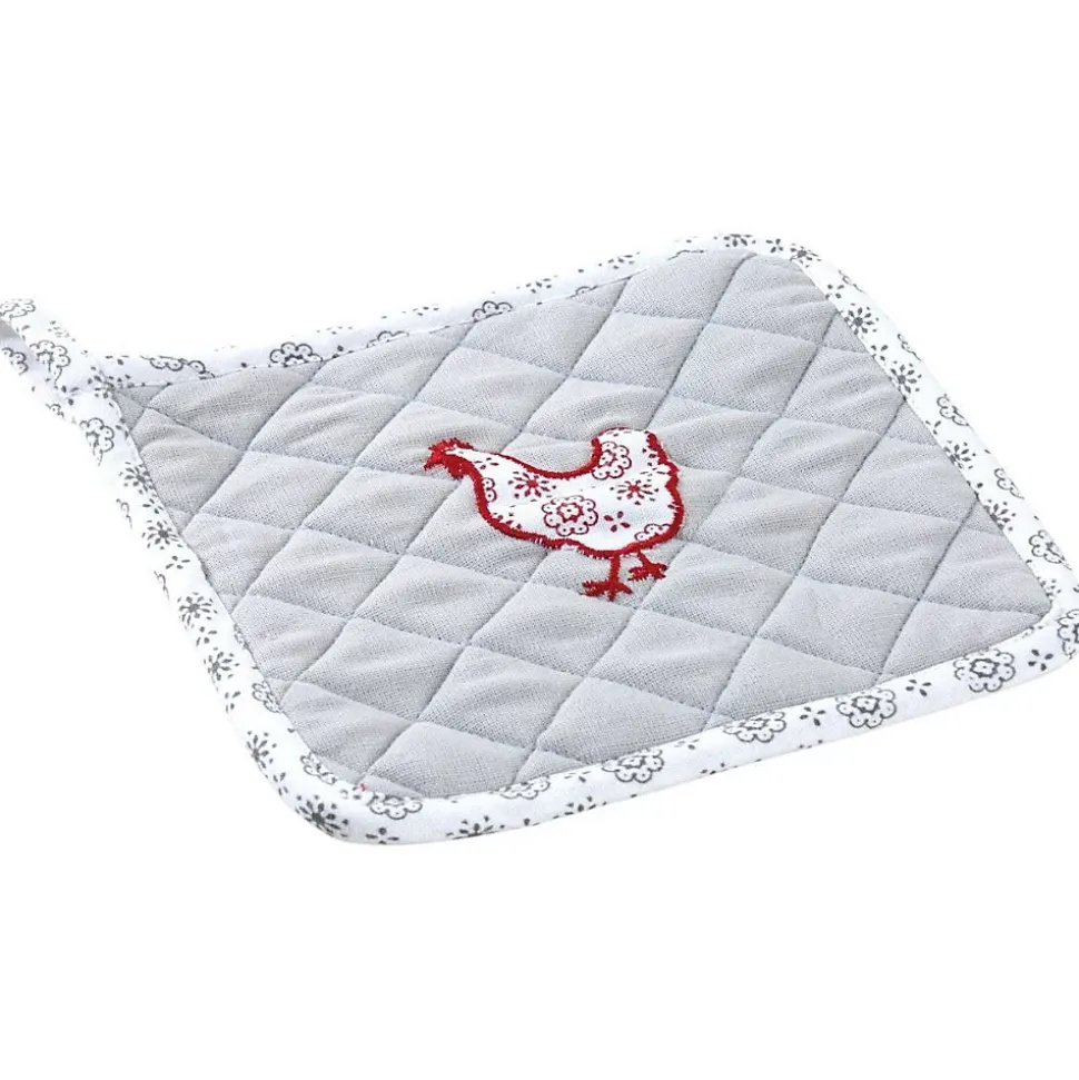 Manique de cuisine en coton et lin poule