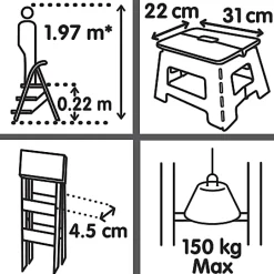 Marchepied 1 marche pliant en plastique gris