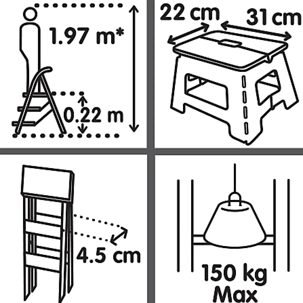 Marchepied 1 marche pliant en plastique gris
