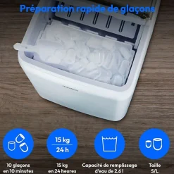 MEDION Machine a glaçons (taille des glaçons petite & grande, réservoir d'eau de 2,6 litres, durée de production courte env. 10