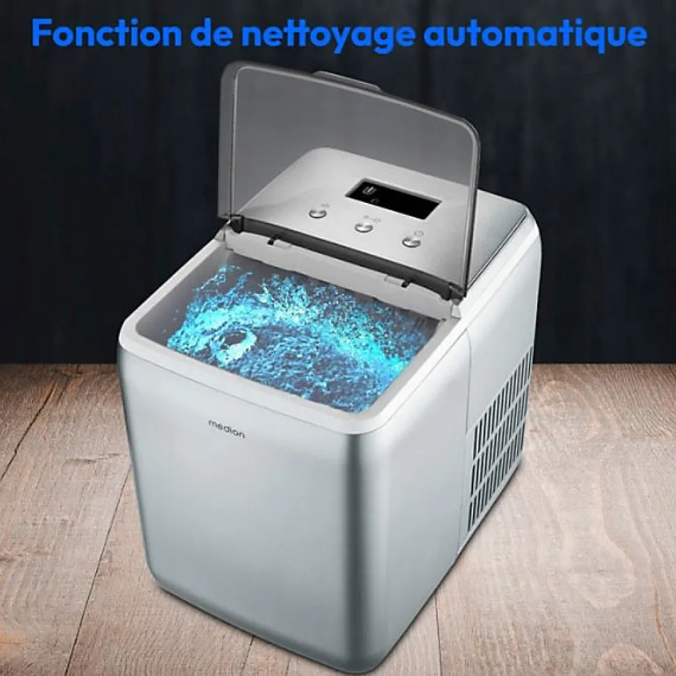 MEDION Machine a glaçons (taille des glaçons petite & grande, réservoir d'eau de 2,6 litres, durée de production courte env. 10
