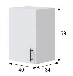 Meuble à suspendre, meuble haut de cuisine mural avec 1 porte coloris blanc brillant - hauteur 59 x longueur 40 x profondeur 34 cm