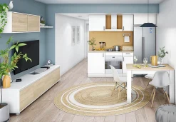 Meuble à suspendre, meuble haut de cuisine mural avec 1 porte coloris blanc brillant - hauteur 59 x longueur 40 x profondeur 34 cm