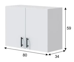 Meuble à suspendre, meuble haut pour cuisine avec 2 portes coloris blanc brillant - hauteur 59 x longueur 80 x profondeur 34 cm