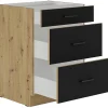 Meuble bas casserolier AUCUNE MODENA 60 cm 3 tiroirs chêne artisan noir mat