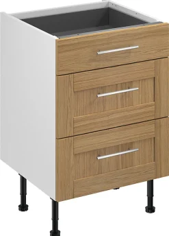 Meuble bas de cuisine avec 1 tiroir et 2 casseroliers GoodHome Verbena chêne massif L. 60 x H. 72 cm