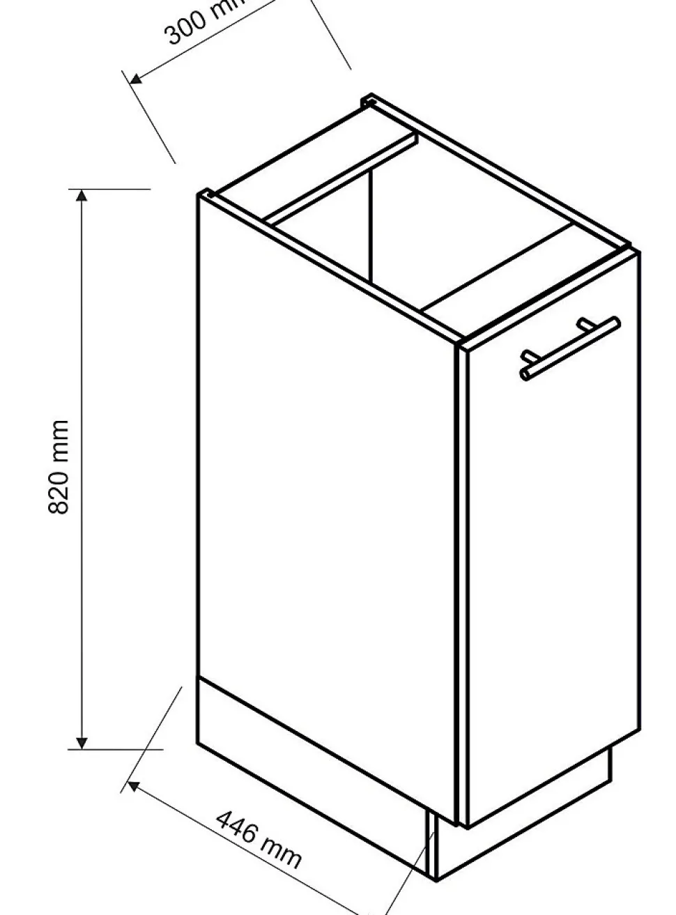Meuble bas de cuisine avec 1 porte coloris blanc - longueur 30 x profondeur 46,6 x hauteur 82 cm