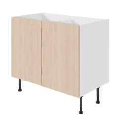 Meuble bas de cuisine avec 2 portes GoodHome Chia effet chêne clair et blanc L. 100 x H. 72 cm
