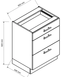 Meuble bas de cuisine avec 3 tiroirs coloris blanc - longueur 60 x profondeur 44,60 x hauteur 82 cm