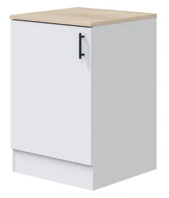 Meuble bas de cuisine avec plan de travail , 1 porte coloris blanc brillant /chêne canadien - H. 90 x L. 60 x P. 60 cm