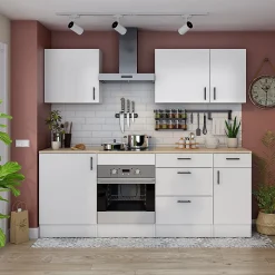 Meuble bas de cuisine avec plan de travail , 1 porte + 1 tiroir coloris blanc brillant /chêne canadien